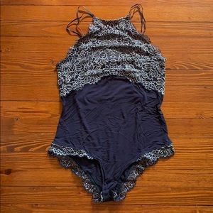 Aerie Navy Blue Bodysuit with Lace Detail